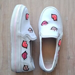 Keds Kate Spade Triple Decker Girl Slip-On Kisses Lips Leather Stylish Sneakers